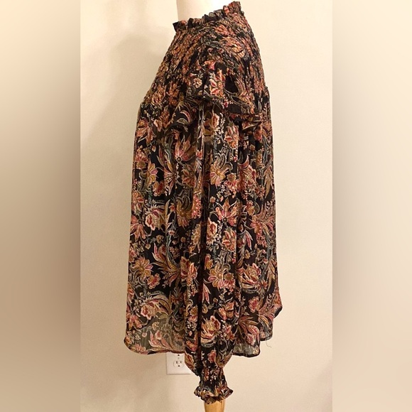 Ophelia Roe Black Red Green Floral Smocked Balloon Sleeve Ruffled Hem Top SZ 3X - Picture 8 of 15